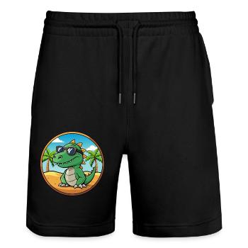 Dinosaur Funny Cartoon Summer Beach Sunglasses - Stanley/Stella Trainer Unisex Organic Jogging Shorts - black - Front - Nik (191cm) & Marisol (170cm)