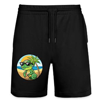 Chamäleon Lustige Cartoon Sommer Strand Sonnenbrille - Stanley/Stella Unisex Bio Joggingshorts Trainer  - Schwarz - Vorne - Nik (191cm) & Marisol (170cm)