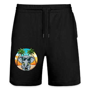 Elephant Funny Cartoon Summer Beach Sunglasses - Stanley/Stella Trainer Unisex Organic Jogging Shorts - black - Front - Nik (191cm) & Marisol (170cm)
