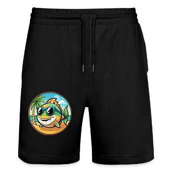 Poisson Drôle Dessin Animé Plage D’été Lunettes De Soleil Autocollant - Short de jogging bio TRAINER Stanley/Stella unisexe - noir - Devant - Nik (191cm) & Marisol (170cm)