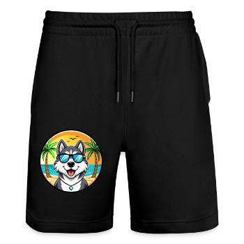 Husky Hund Lustige Cartoon Sommer Strand Sonnenbrille - Stanley/Stella Unisex Bio Joggingshorts Trainer  - Schwarz - Vorne - Nik (191cm) & Marisol (170cm)