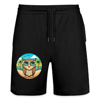 Eule Lustige Cartoon Sommer Strand Sonnenbrille Aufkleber - Stanley/Stella Unisex Bio Joggingshorts Trainer  - Schwarz - Vorne - Nik (191cm) & Marisol (170cm)