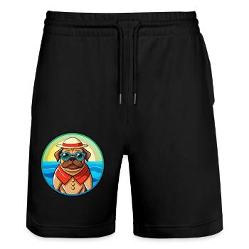Pug Dog Funny Cartoon Summer Beach Sunglasses Cool - Stanley/Stella Trainer Unisex Organic Jogging Shorts - black - Front - Nik (191cm) & Marisol (170cm)