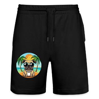 Pug Dog Funny Cartoon Summer Beach Sunglasses Cool - Stanley/Stella Trainer Unisex Organic Jogging Shorts - black - Front - Nik (191cm) & Marisol (170cm)