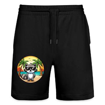Waschbär Lustig Cartoon Sommer Strand Sonnenbrille Cool - Stanley/Stella Unisex Bio Joggingshorts Trainer  - Schwarz - Vorne - Nik (191cm) & Marisol (170cm)