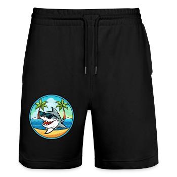 Shark Funny Cartoon Summer Beach Sunglasses Cool - Stanley/Stella Trainer Unisex Organic Jogging Shorts - black - Front - Nik (191cm) & Marisol (170cm)