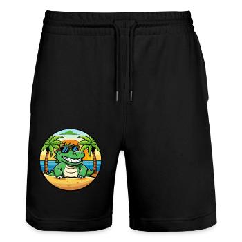 Lunettes de soleil de plage d’été de dessin animé drôle de crocodile - Short de jogging bio TRAINER Stanley/Stella unisexe - noir - Devant - Nik (191cm) & Marisol (170cm)