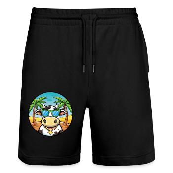 Cow Drôle Dessin Animé Plage D’été Lunettes De Soleil Autocollant - Short de jogging bio TRAINER Stanley/Stella unisexe - noir - Devant - Nik (191cm) & Marisol (170cm)