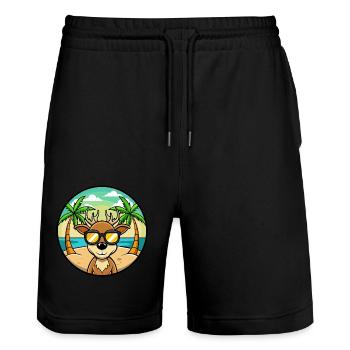 Deer Funny Cartoon Summer Beach Sunglasses Sticker - Stanley/Stella Trainer Unisex Organic Jogging Shorts - black - Front - Nik (191cm) & Marisol (170cm)