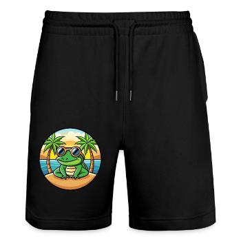 Grenouille Drôle Dessin Animé Plage D’été Lunettes De Soleil Autocollant - Short de jogging bio TRAINER Stanley/Stella unisexe - noir - Devant - Nik (191cm) & Marisol (170cm)