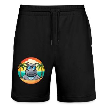 Hippo Funny Cartoon Summer Beach Sunglasses Cool - Stanley/Stella Trainer Unisex Organic Jogging Shorts - black - Front - Nik (191cm) & Marisol (170cm)