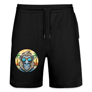 Babouin Drôle Dessin Animé Plage D’été Lunettes De Soleil Cool - Short de jogging bio TRAINER Stanley/Stella unisexe - noir - Devant - Nik (191cm) & Marisol (170cm)