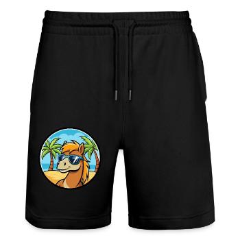 Pony Lustige Cartoon Sommer Strand Sonnenbrille Aufkleber - Stanley/Stella Unisex Bio Joggingshorts Trainer  - Schwarz - Vorne - Nik (191cm) & Marisol (170cm)