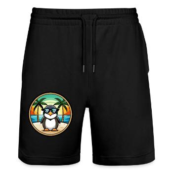 Penguin Funny Cartoon Summer Beach Sunglasses Cool - Stanley/Stella Trainer Unisex Organic Jogging Shorts - black - Front - Nik (191cm) & Marisol (170cm)