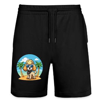 Pudel Hund Lustige Cartoon Sommer Strand Sonnenbrille - Stanley/Stella Unisex Bio Joggingshorts Trainer  - Schwarz - Vorne - Nik (191cm) & Marisol (170cm)