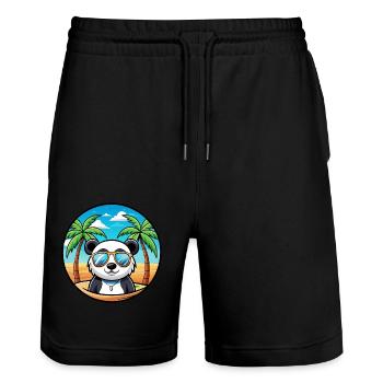 Panda Lustige Cartoon Sommer Strand Sonnenbrille Cool - Stanley/Stella Unisex Bio Joggingshorts Trainer  - Schwarz - Vorne - Nik (191cm) & Marisol (170cm)