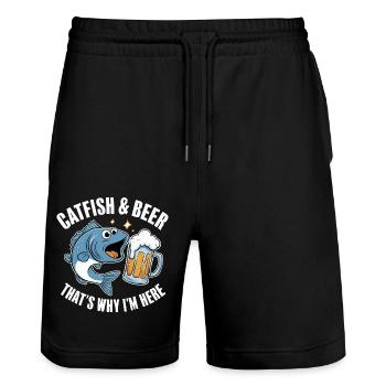 Catfish and beer, That's why I'm here - Stanley/Stella Trainer Unisex Organic Jogging Shorts - black - Front - Nik (191cm) & Marisol (170cm)