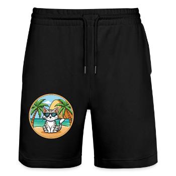 Ägäis Katzenrasse Cartoon Sonnenbrille Strand - Stanley/Stella Unisex Bio Joggingshorts Trainer  - Schwarz - Vorne - Nik (191cm) & Marisol (170cm)