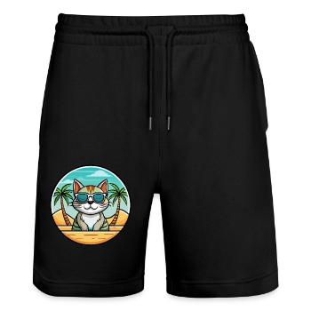 American Wirehair Cat Breed Cartoon Sunglass Beach - Stanley/Stella Trainer Unisex Organic Jogging Shorts - black - Front - Nik (191cm) & Marisol (170cm)