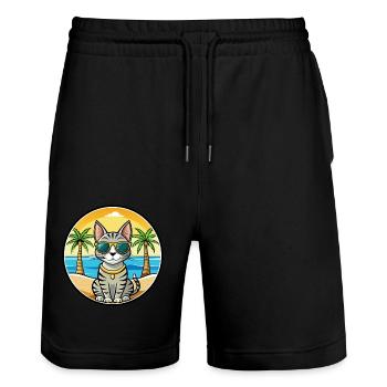 Egyptian Mau Cat Breed Cartoon Sunglasses Beach - Stanley/Stella Trainer Unisex Organic Jogging Shorts - black - Front - Nik (191cm) & Marisol (170cm)
