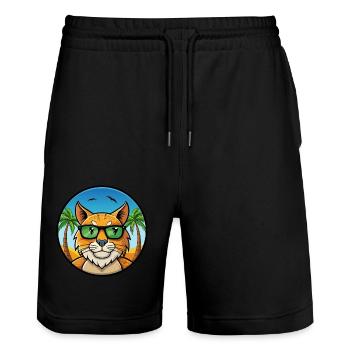 Eurasian Lynx Cat Breed Cartoon Sunglasses Beach - Stanley/Stella Trainer Unisex Organic Jogging Shorts - black - Front - Nik (191cm) & Marisol (170cm)