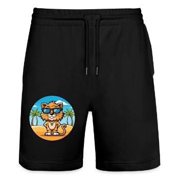 Liger Hybrid Löwe Tiger Katzenrasse Cartoon Strand - Stanley/Stella Unisex Bio Joggingshorts Trainer  - Schwarz - Vorne - Nik (191cm) & Marisol (170cm)