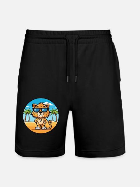 Liger Hybrid Lion Tiger Cat Breed Cartoon Beach - Stanley/Stella Trainer Unisex Organic Jogging Shorts - black