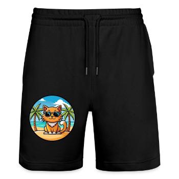 Ingwer Langhaar Katze Rasse Cartoon Sonnenbrille Strand - Stanley/Stella Unisex Bio Joggingshorts Trainer  - Schwarz - Vorne - Nik (191cm) & Marisol (170cm)