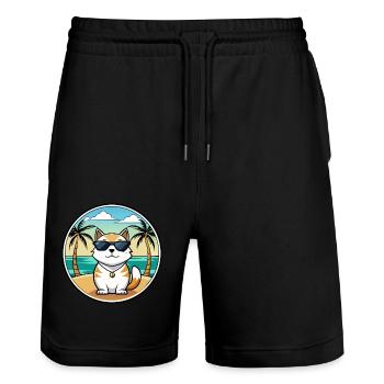 Japanische Bobtail Katzenrasse Cartoon Sonnenbrille Strand - Stanley/Stella Unisex Bio Joggingshorts Trainer  - Schwarz - Vorne - Nik (191cm) & Marisol (170cm)