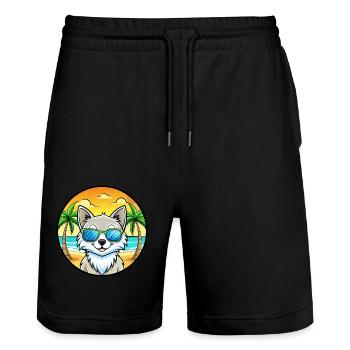 Turkish Angora Cat Breed Cartoon Sunglasses Beach - Stanley/Stella Trainer Unisex Organic Jogging Shorts - black - Front - Nik (191cm) & Marisol (170cm)