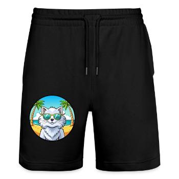 Weiße Langhaarkatze Persische Katzenrasse Cartoon Strand - Stanley/Stella Unisex Bio Joggingshorts Trainer  - Schwarz - Vorne - Nik (191cm) & Marisol (170cm)
