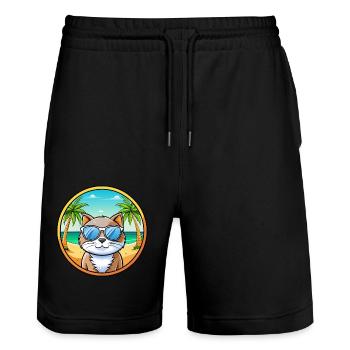 British Longhair Cat Breed Cartoon Sunglass Beach - Stanley/Stella Trainer Unisex Organic Jogging Shorts - black - Front - Nik (191cm) & Marisol (170cm)