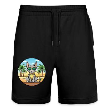 Egyptian Mau Cat Breed Cartoon Sunglasses Beach - Stanley/Stella Trainer Unisex Organic Jogging Shorts - black - Front - Nik (191cm) & Marisol (170cm)