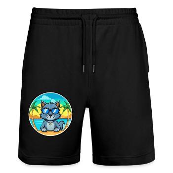 Russische blaue Katzenrasse Cartoon Sonnenbrille Strand - Stanley/Stella Unisex Bio Joggingshorts Trainer  - Schwarz - Vorne - Nik (191cm) & Marisol (170cm)
