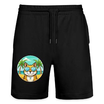 Brasilianisch Kurzhaar Katzenrasse Cartoon Sonnenbrille - Stanley/Stella Unisex Bio Joggingshorts Trainer  - Schwarz - Vorne - Nik (191cm) & Marisol (170cm)