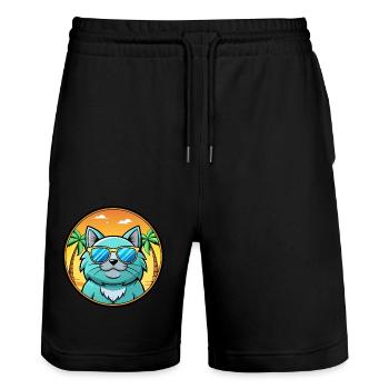 Chartreux Cat Breed Cartoon Sunglasses Beach - Stanley/Stella Trainer Unisex Organic Jogging Shorts - black - Front - Nik (191cm) & Marisol (170cm)