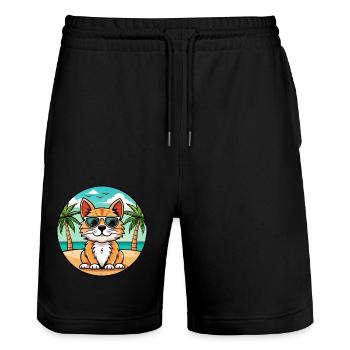 German Longhair Cat Breed Cartoon Sunglasses Beach - Stanley/Stella Trainer Unisex Organic Jogging Shorts - black - Front - Nik (191cm) & Marisol (170cm)