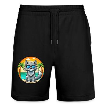 Nebelung Lunettes de soleil de dessin animé de race de chat plage - Short de jogging bio TRAINER Stanley/Stella unisexe - noir - Devant - Nik (191cm) & Marisol (170cm)