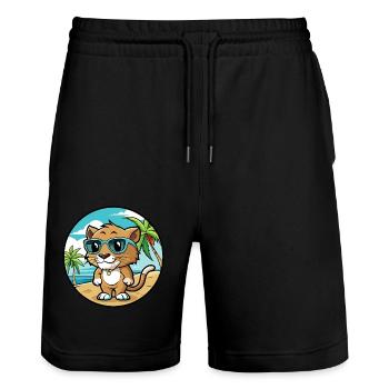 Bébé Chat Race Dessin Animé Lunettes De Soleil Plage - Short de jogging bio TRAINER Stanley/Stella unisexe - noir - Devant - Nik (191cm) & Marisol (170cm)