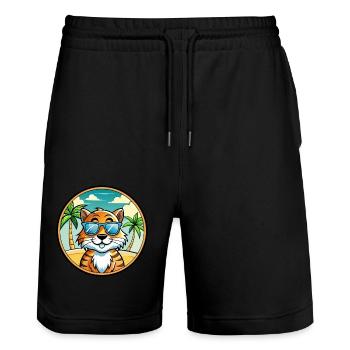 Tiger Katze Rasse Cartoon Sonnenbrille Strand - Stanley/Stella Unisex Bio Joggingshorts Trainer  - Schwarz - Vorne - Nik (191cm) & Marisol (170cm)