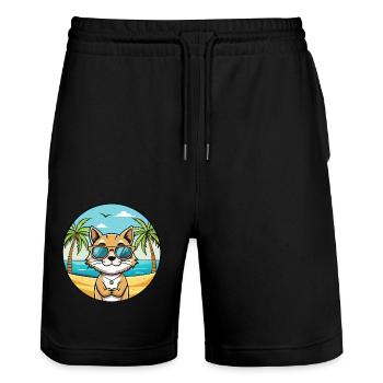 Sokoke Chat Race Dessin Animé Lunettes de Soleil Plage - Short de jogging bio TRAINER Stanley/Stella unisexe - noir - Devant - Nik (191cm) & Marisol (170cm)