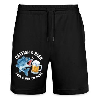 Catfish and beer, That's why I'm here - Stanley/Stella Trainer Unisex Organic Jogging Shorts - black - Front - Nik (191cm) & Marisol (170cm)