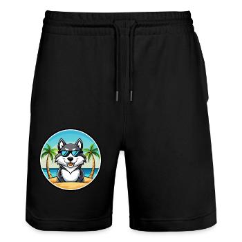 Alaskan Malamute Hunderasse Cartoon Sonnenbrille Strand - Stanley/Stella Unisex Bio Joggingshorts Trainer  - Schwarz - Vorne - Nik (191cm) & Marisol (170cm)