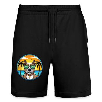 American Pitbull Terrier Dog Breed Cartoon Beach - Stanley/Stella Trainer Unisex Organic Jogging Shorts - black - Front - Nik (191cm) & Marisol (170cm)