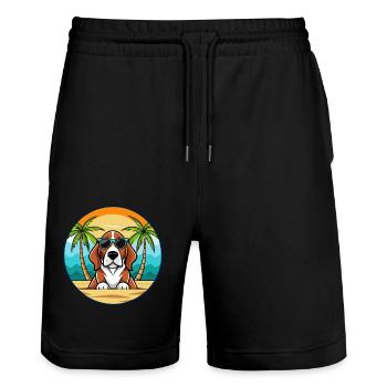 Basset Artesien Normand Dog Breed Cartoon Beach - Stanley/Stella Trainer Unisex Organic Jogging Shorts - black - Front - Nik (191cm) & Marisol (170cm)