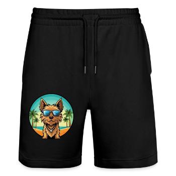 Australian Silky Terrier Chien Race Cartoon Beach - Short de jogging bio TRAINER Stanley/Stella unisexe - noir - Devant - Nik (191cm) & Marisol (170cm)