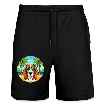 Basset Hound Dog Breed Cartoon Sunglasses Beach - Stanley/Stella Trainer Unisex Organic Jogging Shorts - black - Front - Nik (191cm) & Marisol (170cm)