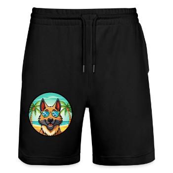 Chien de berger belge race dessin animé lunettes de soleil plage - Short de jogging bio TRAINER Stanley/Stella unisexe - noir - Devant - Nik (191cm) & Marisol (170cm)
