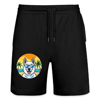 Berger Blanc Suisse Dog Breed Cartoon Sunglasses - Stanley/Stella Trainer Unisex Organic Jogging Shorts - black - Front - Nik (191cm) & Marisol (170cm)