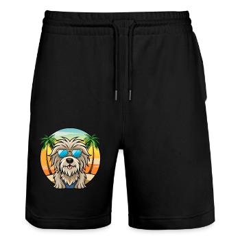 Bergamasco Schäferhund Rasse Cartoon Sonnenbrille Strand - Stanley/Stella Unisex Bio Joggingshorts Trainer  - Schwarz - Vorne - Nik (191cm) & Marisol (170cm)